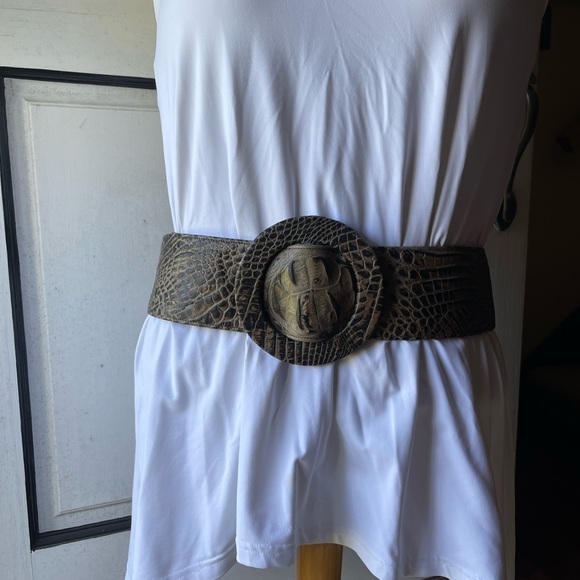 Leather crocodile 🐊 print belt by Miss Mak Couture Designs. Size L Genuine - Picture 2 of 12